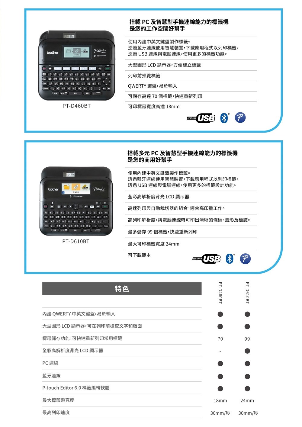 Brother PT-D610條碼機標籤機彩色螢幕